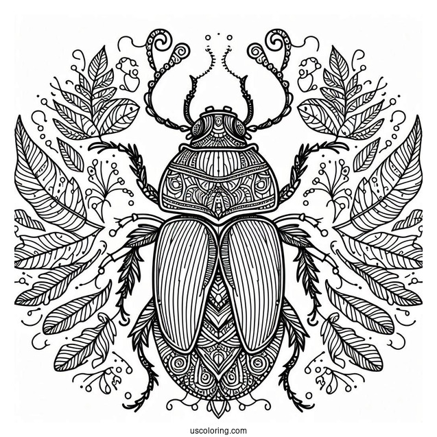 Intricate Beetle Coloring Page Mandala
