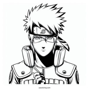 Detailed Hatake Kakashi Coloring Page Outline In Shinobi Uniform