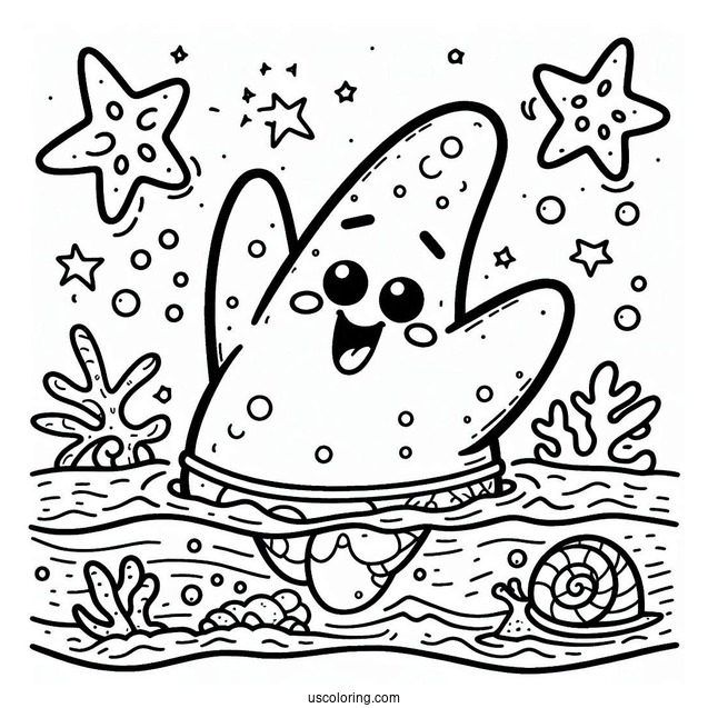 Cute Patrick Star Coloring Page Swimming For Kids