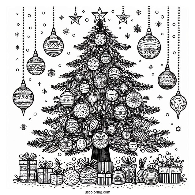 Tree Filled With Christmas Ornaments Coloring Page