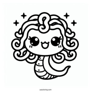Kawaii Smiling Medusa Coloring Page For Preschoolers