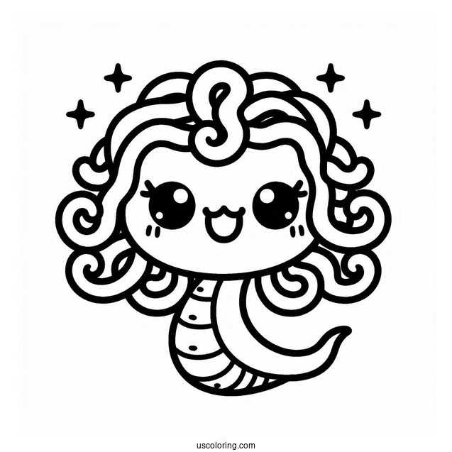Kawaii Smiling Medusa Coloring Page For Preschoolers