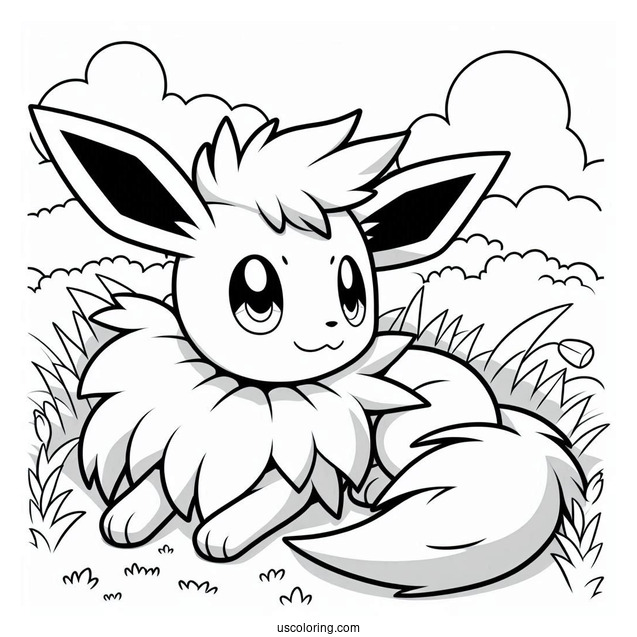 Jolteon Coloring Page Resting On Grass For Kids