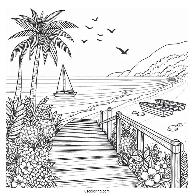 Stairs Leading To The Beach Coloring Page