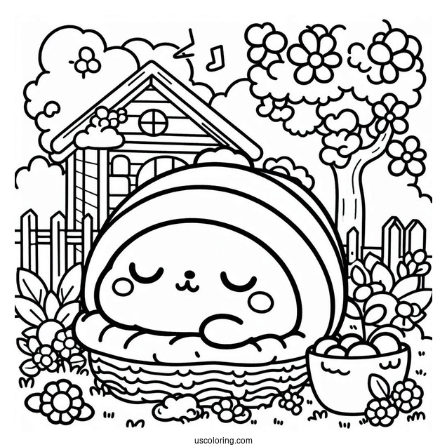Cute Pompompurin Sleeping In Garden Coloring Sheet