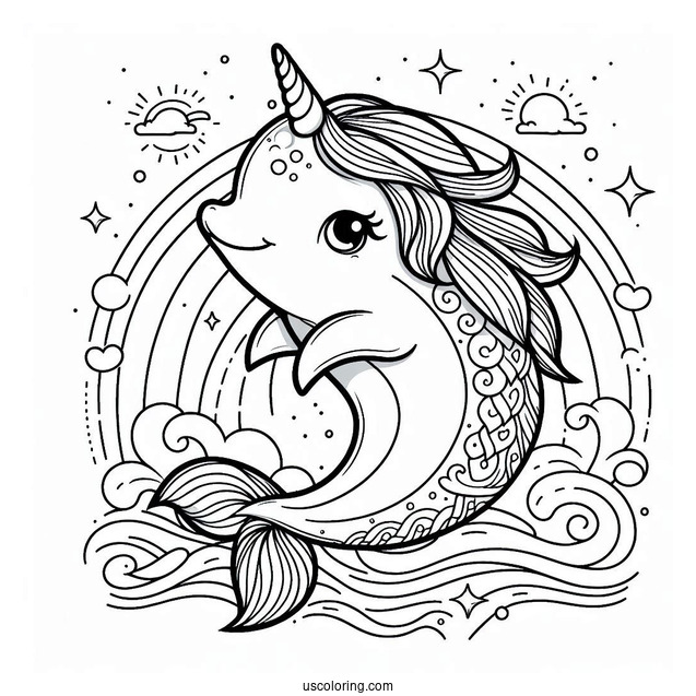 Unicorn Dolphin Coloring Page For Kids
