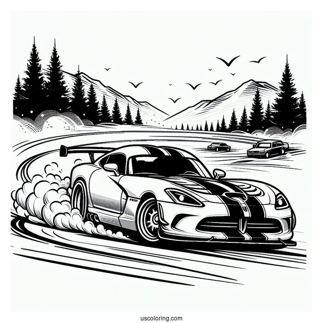 Dodge Viper Drifting Around Race Track