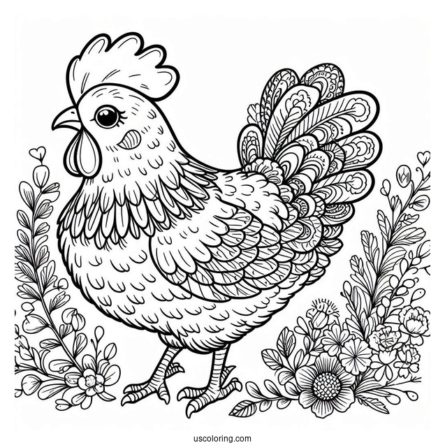Detailed Chicken Coloring Page