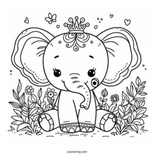 Cute Elephant With Big Ears Coloring Sheet