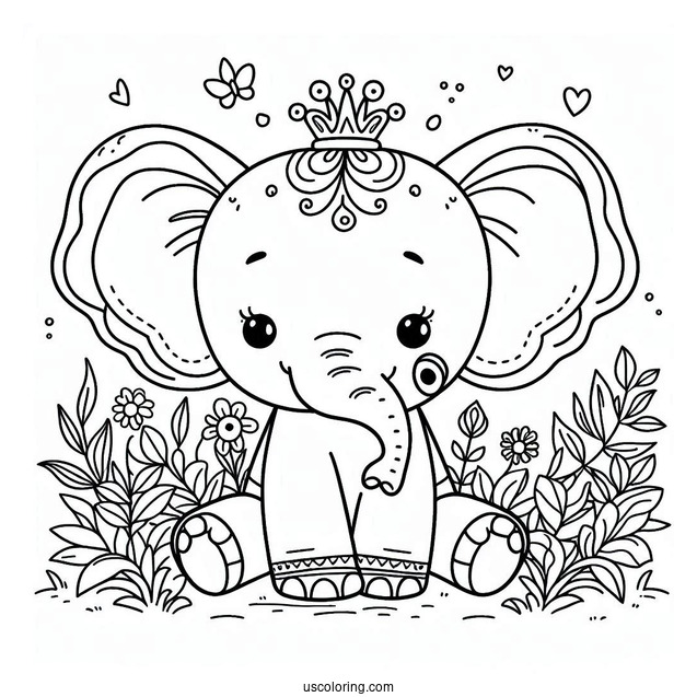 Cute Elephant With Big Ears Coloring Sheet