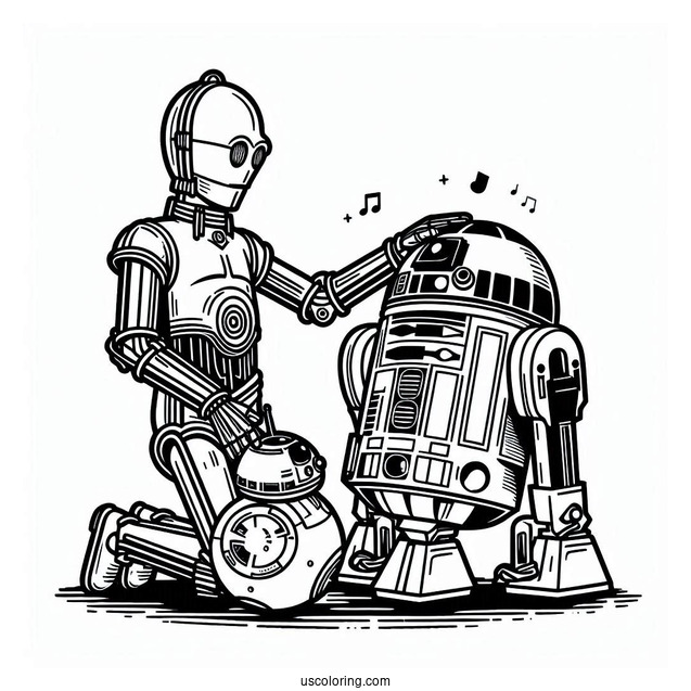 C3PO Petting R2-D2 Coloring Page