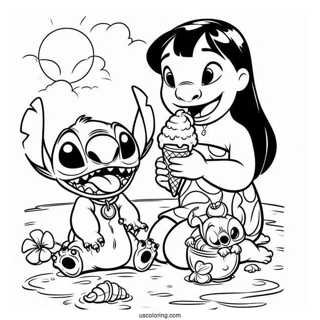 Coloring Page Of Lilo And Stitch Eating Ice Cream