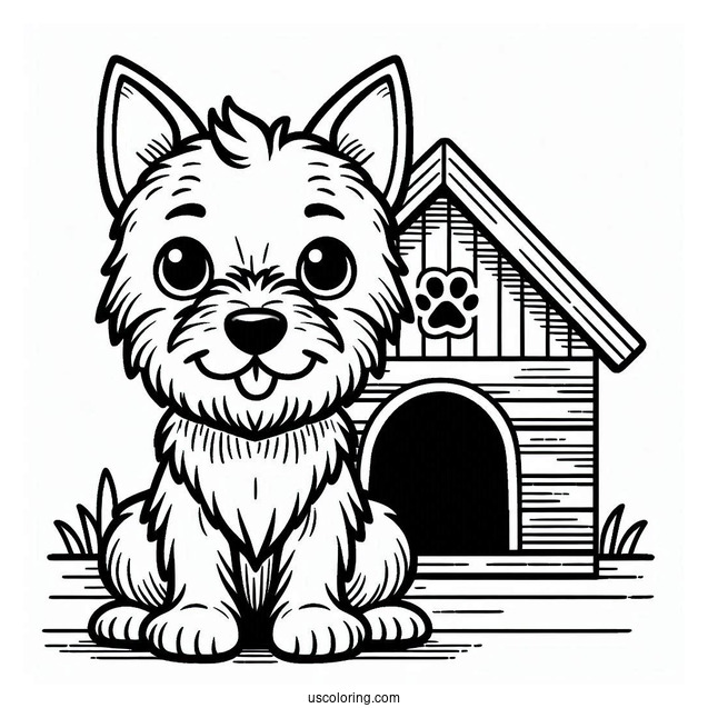 Coloring Page Of Terrier In Front Of Dog House