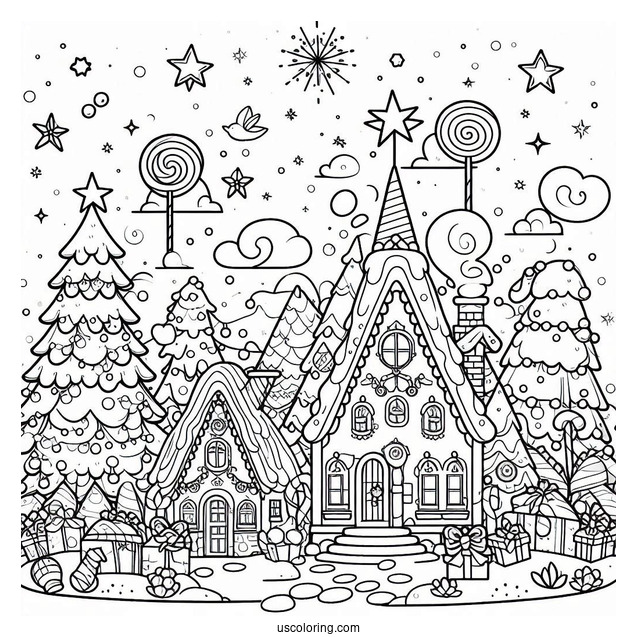Magical Candy Village Coloring Page