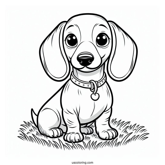 Simple Dachshund Coloring Page Sitting On Grass