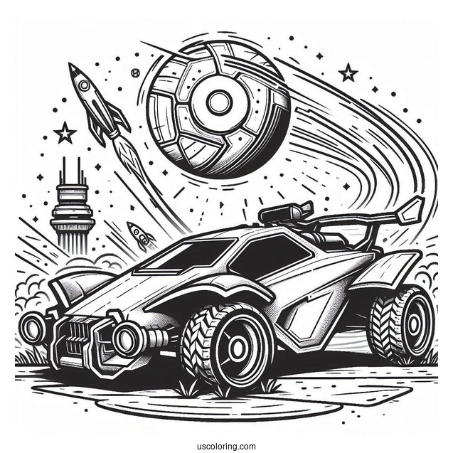 Rocket League Coloring Page Battle Car Next To The Ball