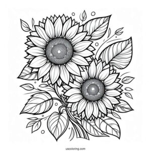 Two Smiling Sunflowers To Color In