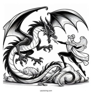 Prince Phillip Fighting Maleficent Dragon To Color