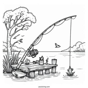 Fishing Coloring Page Of Gone Fishing With Rod And Bobber