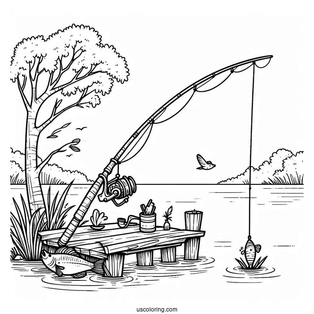Fishing Coloring Page Of Gone Fishing With Rod And Bobber