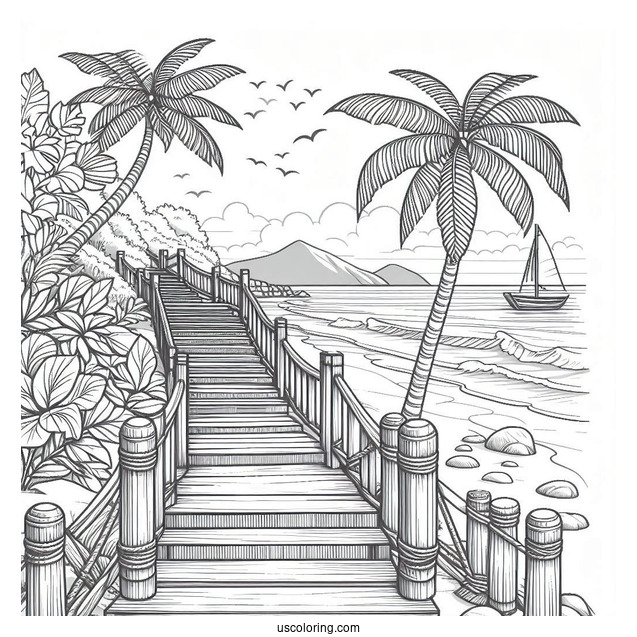 Stairs Leading To The Beach Coloring Page