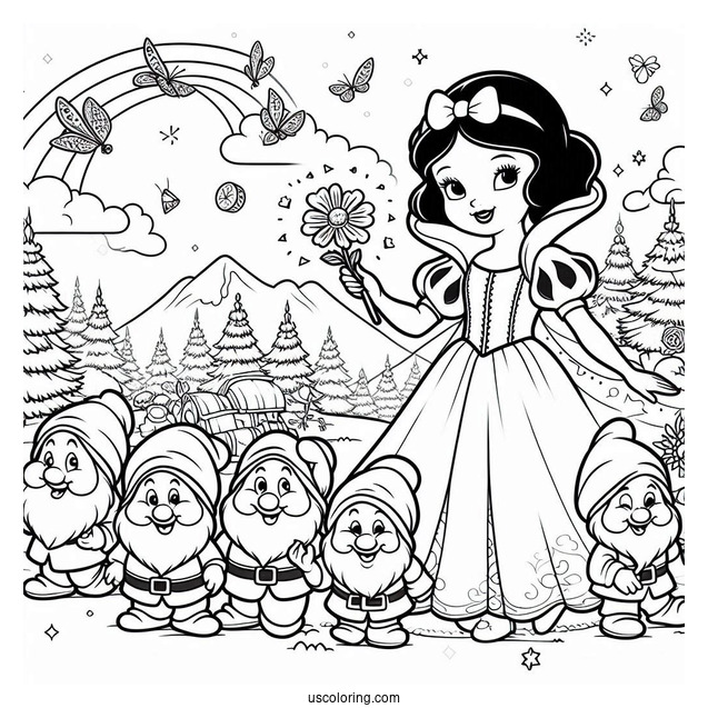 Snow White With The Seven Dwarfs To Color
