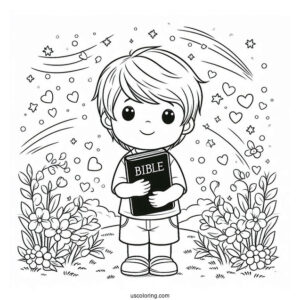 Easy Precious Moments Coloring Page Of Boy Holding Bible