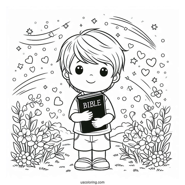 Easy Precious Moments Coloring Page Of Boy Holding Bible
