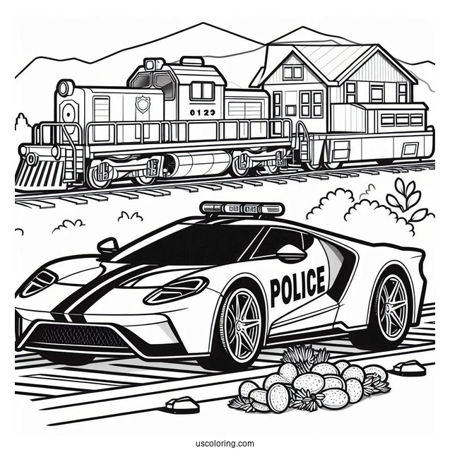 Sports Police Car Coloring Page On The Road