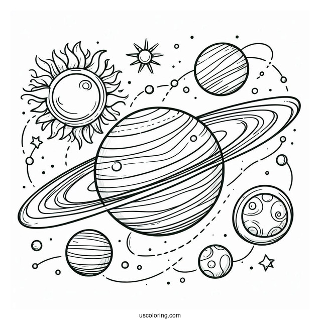 Simple Solar System Coloring Sheet For Kids