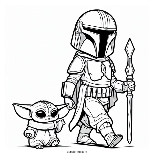 Mandalorian Walking With Baby Yoda