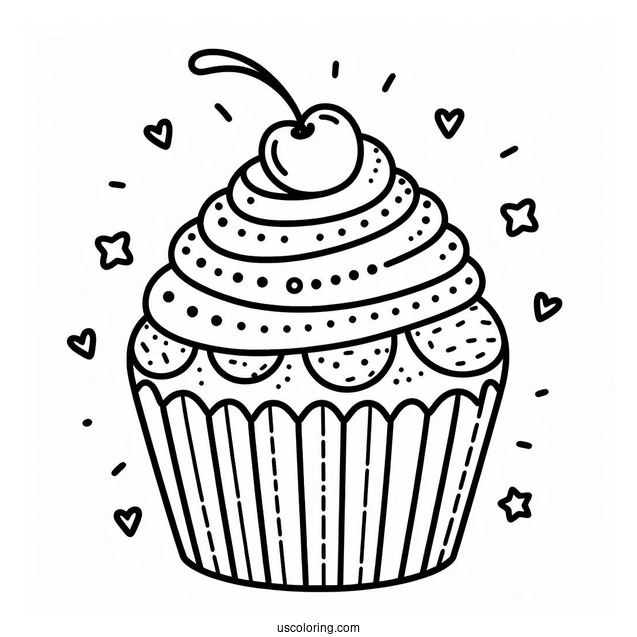 Coloring Sheet Of a Cupcake For Preschoolers