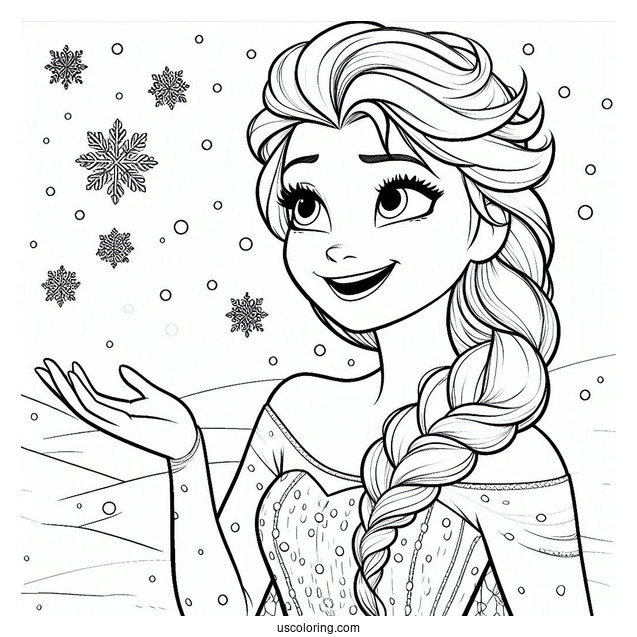 Elsa Smiling While Snowing To Color