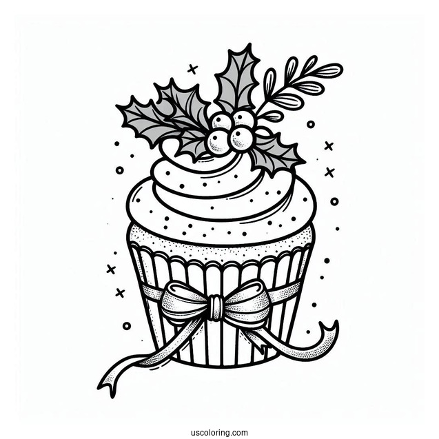 Christmas Cupcake With Ribbon And Mistletoe