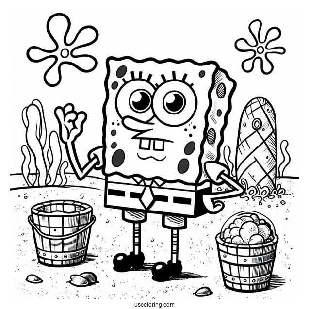 SpongeBob Coloring Page Man Ray Outside Of Chum Bucket