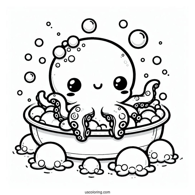 Cute Baby Octopus Coloring Page Having Bubble Bath