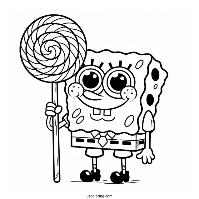 SpongeBob Holding Lollipop To Color