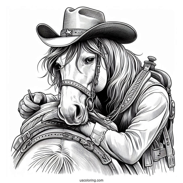 Realistic Cowboy Coloring Page On A Horse