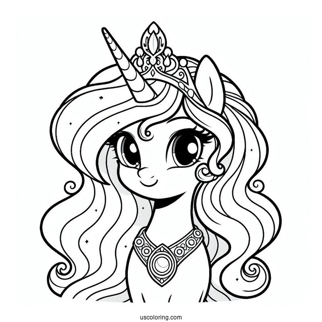 Princess Celestia Coloring Page With A Crown And Necklace
