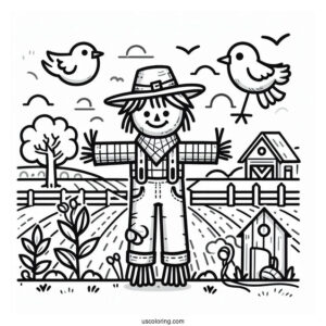 Farm Scarecrow To Color