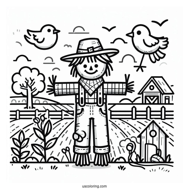 Farm Scarecrow To Color
