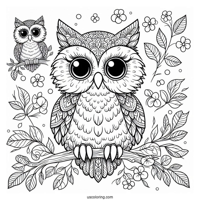 Owl Sitting On Branch With Big Eyes