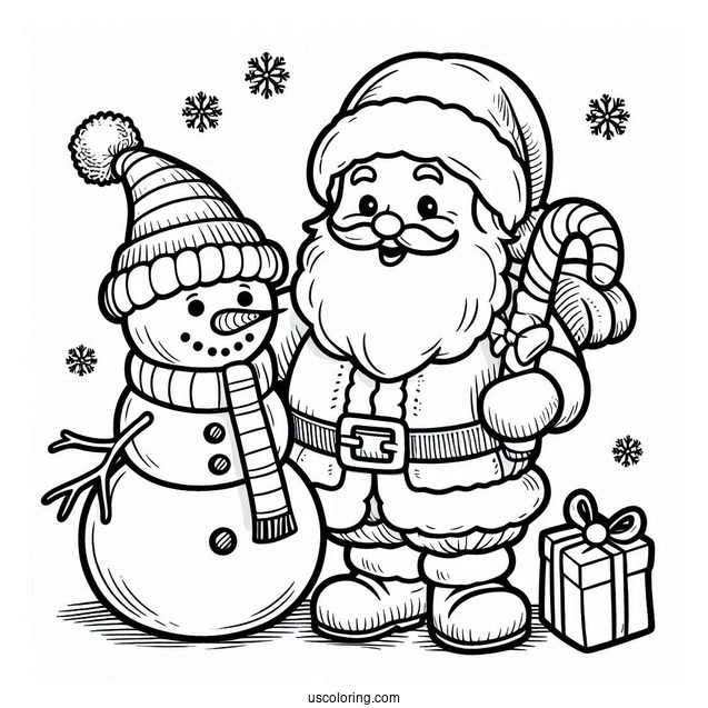 Coloring Page Of Santa And Snowman To Color