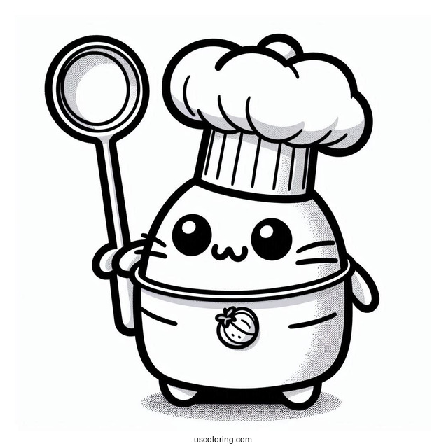 Kawaii Ratatouille Coloring Page Holding A Ladle For Preschoolers