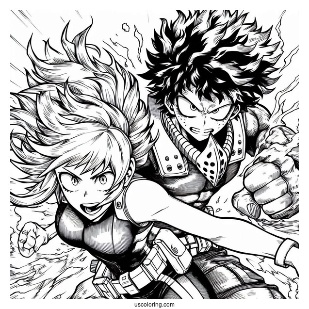 My Hero Academia Coloring Page Of Katsuki Bakugo And Izuku Midoriya Fighting