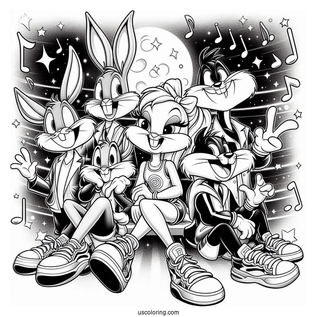 Space Jam Tune Squad Lola Bunny, Bugs Bunny, Tweety, Sylvester, And Tasmanian Devil