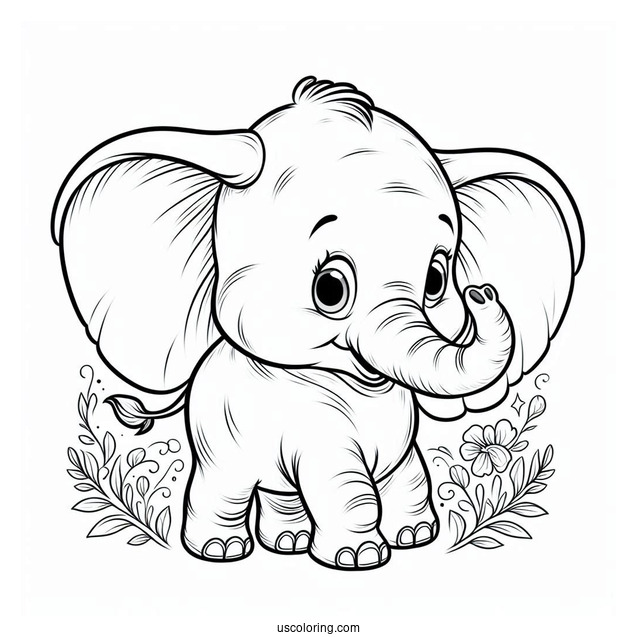 Dumbo The Elephant With Big Ears Coloring Sheet