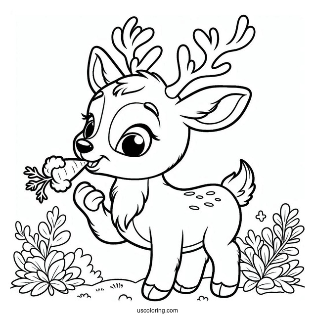 Coloring Picture Of Sven The Reindeer Eating a Carrot