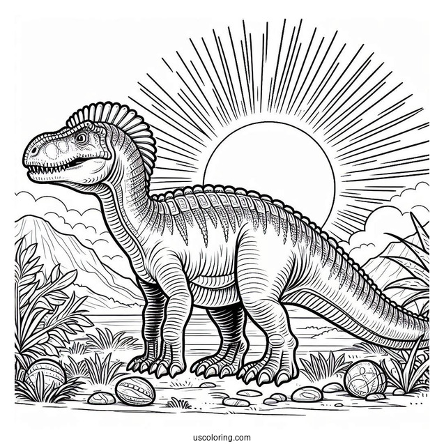 Detailed Spinosaurus Coloring Page Standing Under The Sun