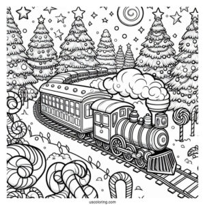 North Pole Coloring Page Express Train Going Through Candyland